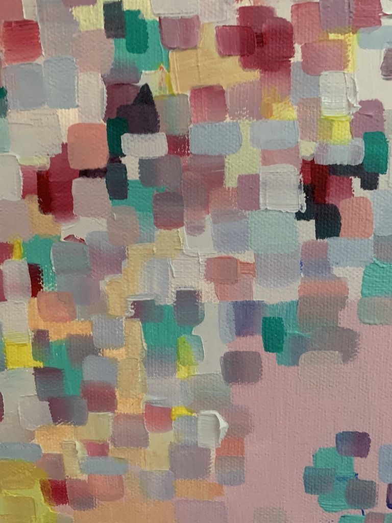 Detail of the pink and orange painting