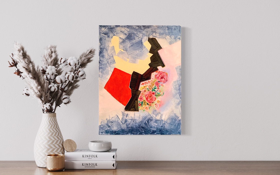 Painting displayed on a console table